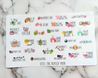 Holiday planner stickers - HS21 - yearly holidays - Calendar - Daily Planner - Happy Planner - dot journal