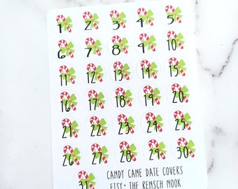 Planner Sticker, Candy Cane Date Covers - DC001 - Gift for her - Daily Planner - 1Happy Planner - Christmas gift December
