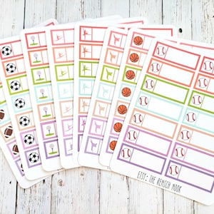 Sports Half Box Planner Stickers - football, soccer, golf, basketball, baseball, dance, gymnastics, karate