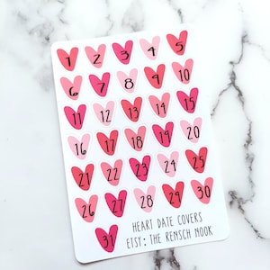 Planner sticker, Heart Date Cover - DC0019 - Gift for Her - Daily Planner - Valentine Date Covers - Christmas gift - February