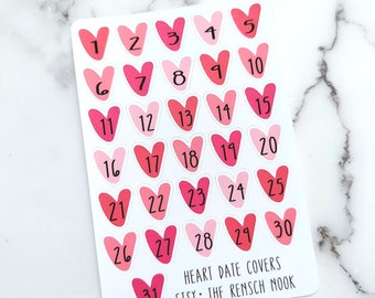 Planner sticker, Heart Date Cover - DC0019 - Gift for Her - Daily Planner - Valentine Date Covers - Christmas gift - February