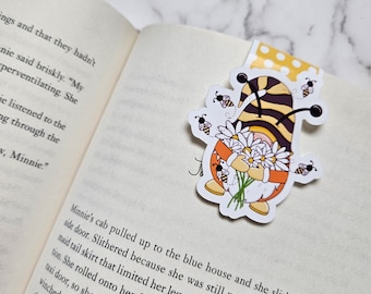 Honey Bee Gnome Magnetic Bookmark | Bee Gnome Bookmark | Spring Gnome Magnetic Bookmark | Book Lover Gift | Handmade Page Marker