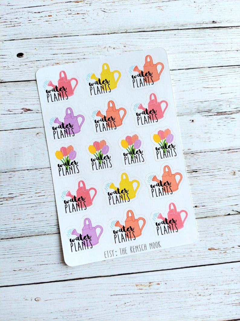 Water Plants Planner Sticker | Plant Care Reminder Sticker | Watering Can Sticker | Houseplant Planner Sticker image 1