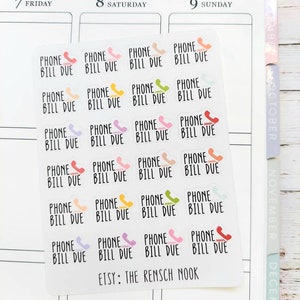 Phone Bill Due Planner Stickers - 0190 - Bill due - finance - money - bill tracker - budget - functional