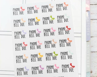 Phone Bill Due Planner Stickers | Bill Due Stickers | Budget Planner Stickers | Monthly Bill Tracker | Finance Planner Stickers