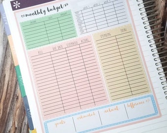 Set of 6 Monthly Budget planner stickers - Erin Condren - Happy Planner - Christmas gift - finance - bullet journal