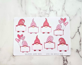 Valentine Gnome Planner Note Stickers | Valentine's Day Planner Box Stickers | Cute Gnome Planner Stickers | Planner Notes | Functional