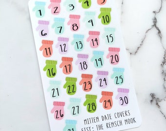 Planner Sticker, Mitten Date Covers - DC0024 - Gift for her -December Date Covers - Winter - Happy Planner - Christmas gift