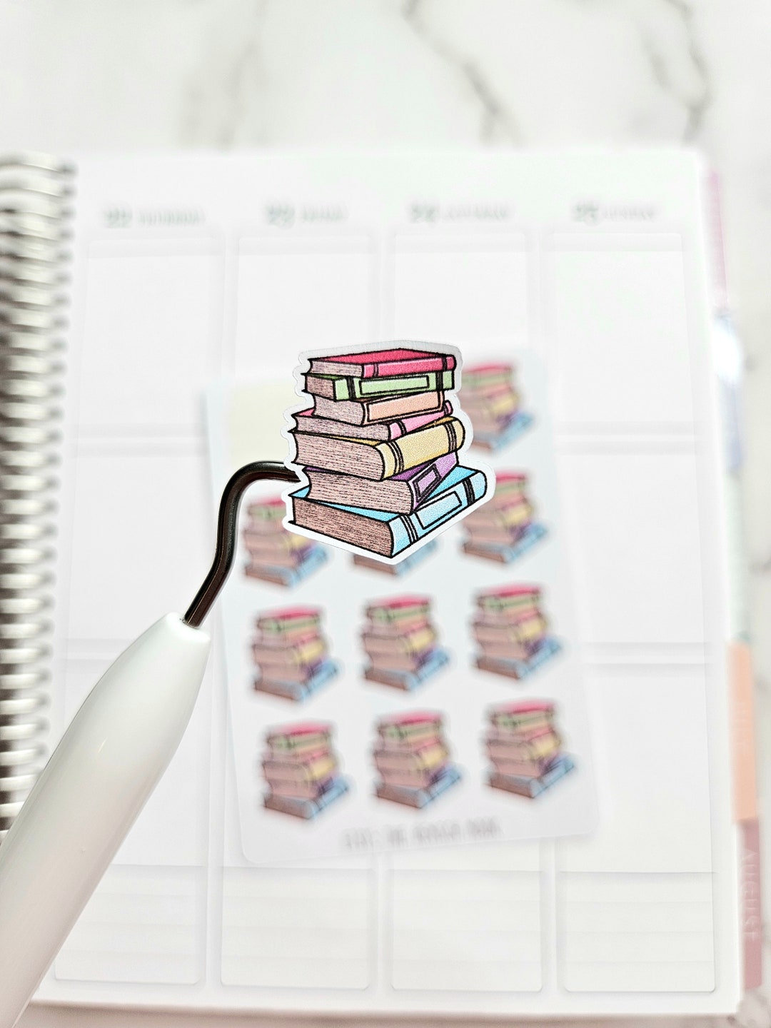Pastel Book Stack Planner Stickers - Etsy