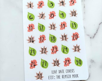 Leaf Date Planner Stickers, Autumn Calendar Decals
