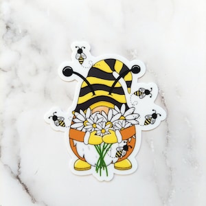 Honey Bee Gnome Vinyl Sticker - Weatherproof, dishwasher safe vinyl sticker - laptop, cell phone, tumbler