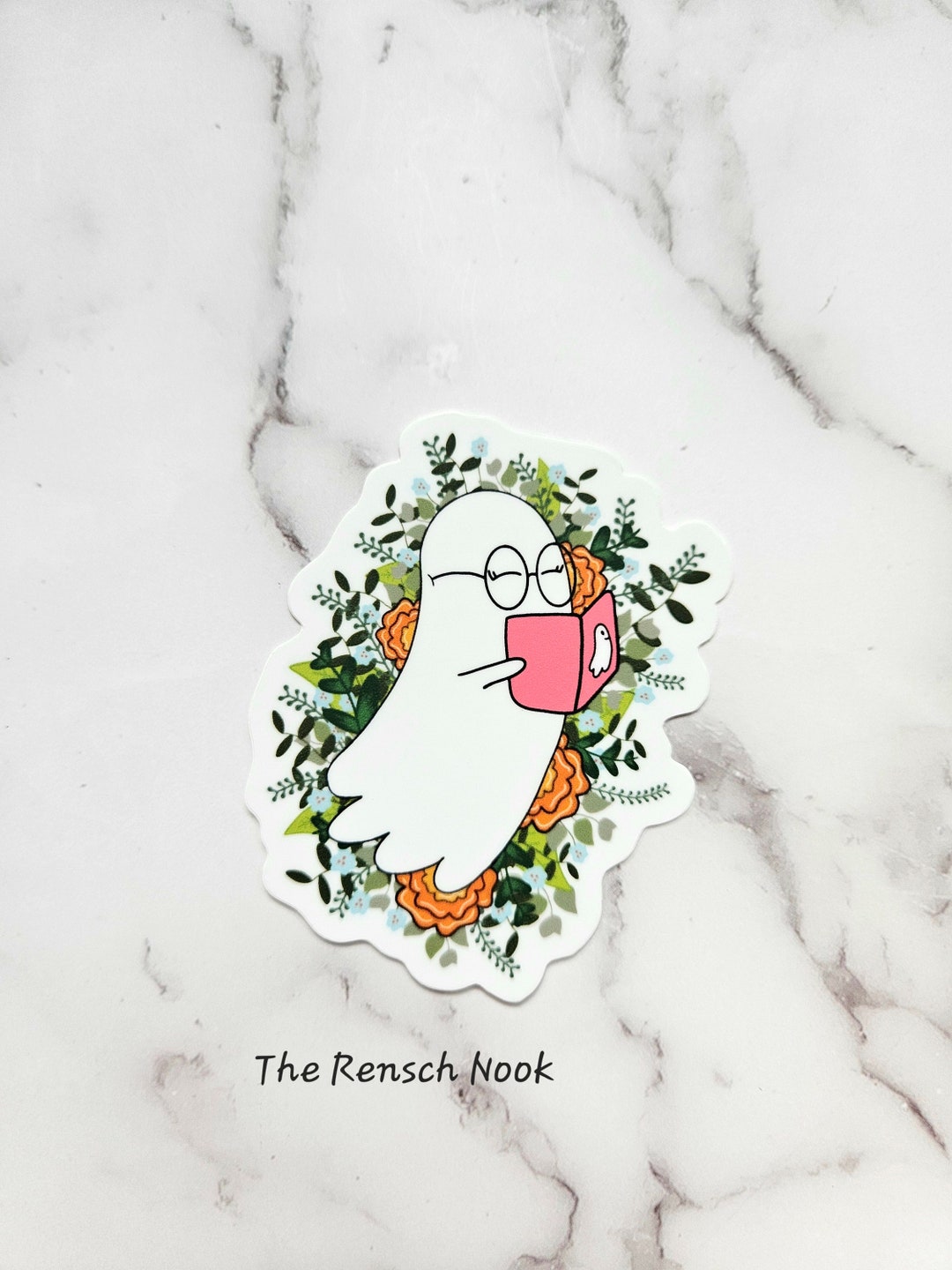 Floral Reading Ghost Vinyl Sticker - Weatherproof Laptop Decal - Etsy