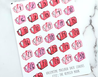 Valentine Mailbox Date Cover Planner Stickers | Valentine's Day Planner Stickers | Pink & Red Date Covers | Monthly Planner Stickers