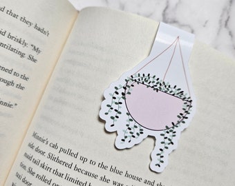 Pink Hanging Plant Magnetic Bookmark | Hand Drawn | Cute Botanical Bookmark | Houseplant Reading Accessory | Book Lover Gift