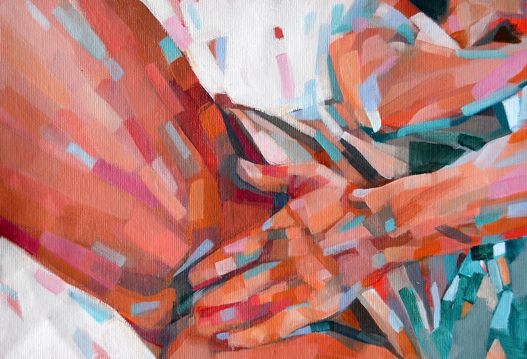 Passionate Nude Couple in Bed Original Erotic Painting Bedroom Art