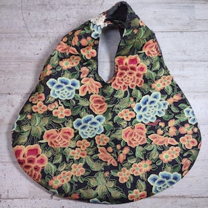 Vintage hecho a mano bolso cosido mini tote floral rosa oro hilo encaje 11.75"