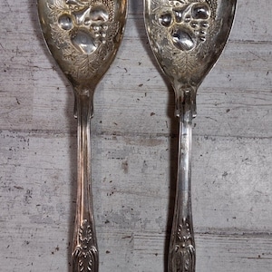 Vintage FB Rogers Italy Ornate Silver Plate Embossed Fruit Serving Spoon & Fork