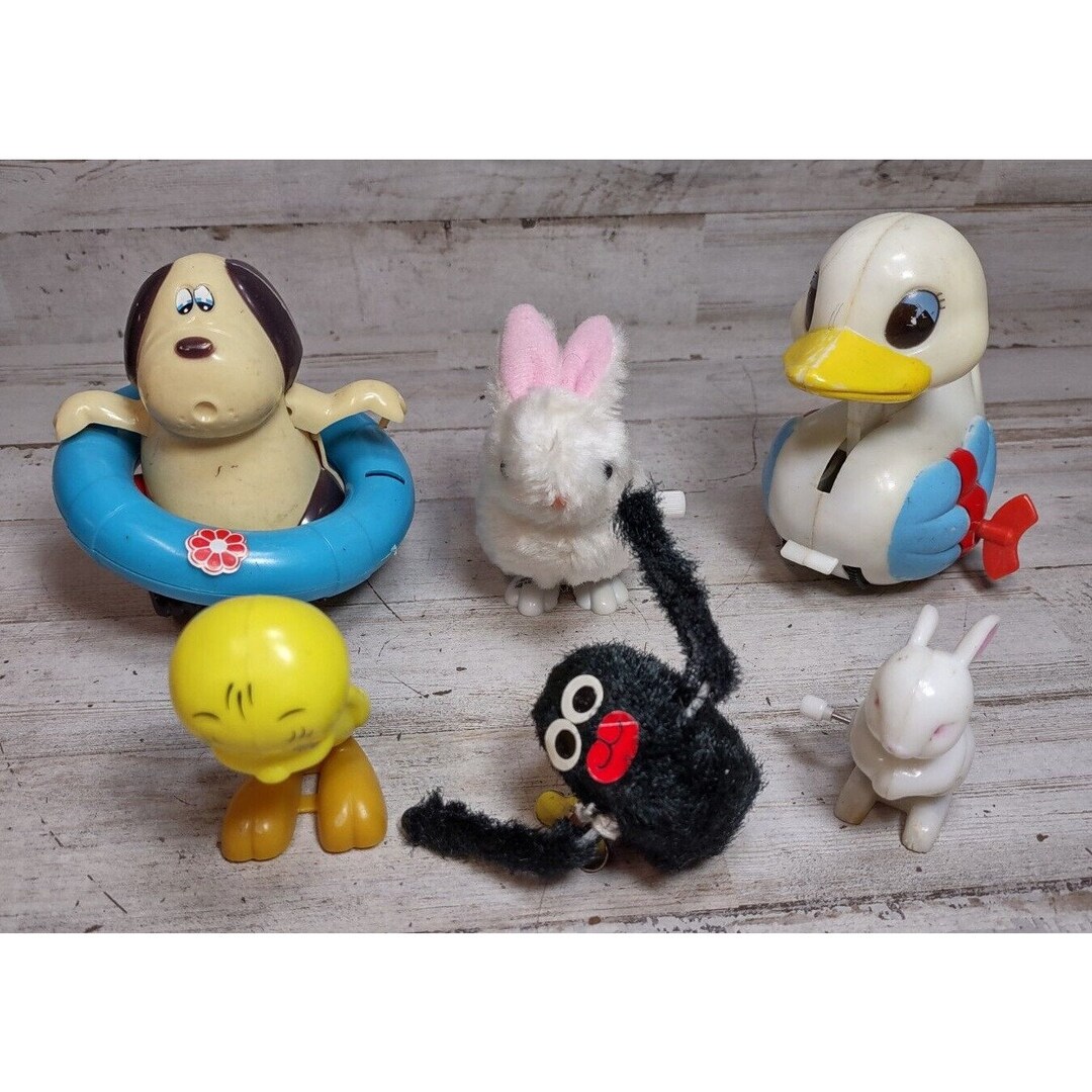 Woozer Lot of 6 Vintage Wind up Toys Wobbly Woozer Action Pets Duck Bunny ...