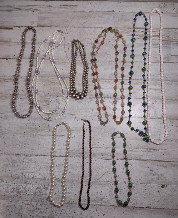 Lot of Vintage Beaded Necklaces Glass Stone Faux P