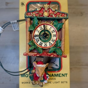 Vintage Eluceo in Motion Ornament Christmas Cuckoo Clock Mouse Animated Decor