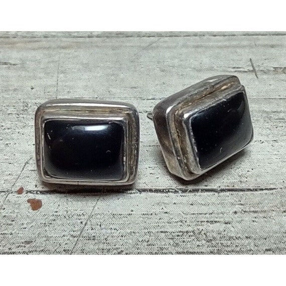 Vintage 925 Sterling Silver Black Cabochon Stone … - image 1