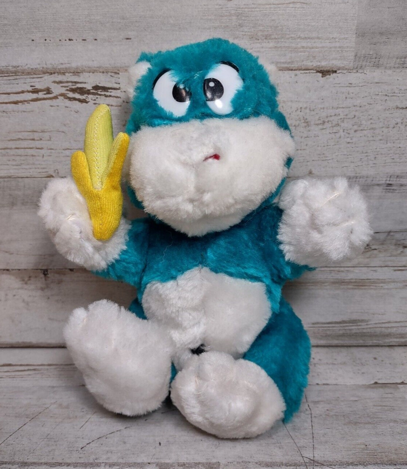 Vintage Nanco Aqua Blue Monkey With Banana Plush Animal
