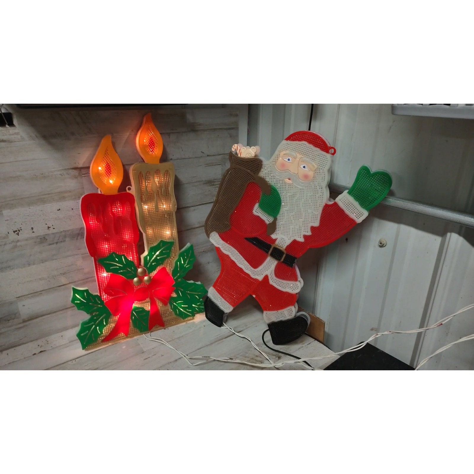 Set of 2 Vintage Lighted Christmas Window Decorations Candles Etsy