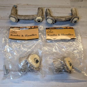 4 Big Sky Carvers Antler STYLE Bear Paw Cabinet Knobs & Handles Rustic Cabin VTG