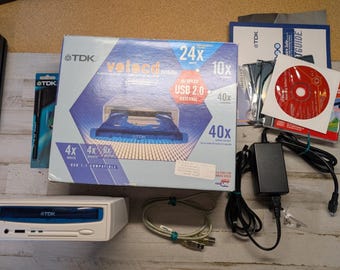 TDK Velocd 241040ue External CD-RW Drive Usb Cd-R/Rw Burner Beige Clear Blue Y2k