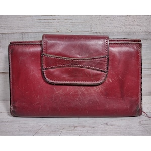 Vintage Amity Cowhide Borgoña Cartera de cuero rojo Embrague de mujer 7"