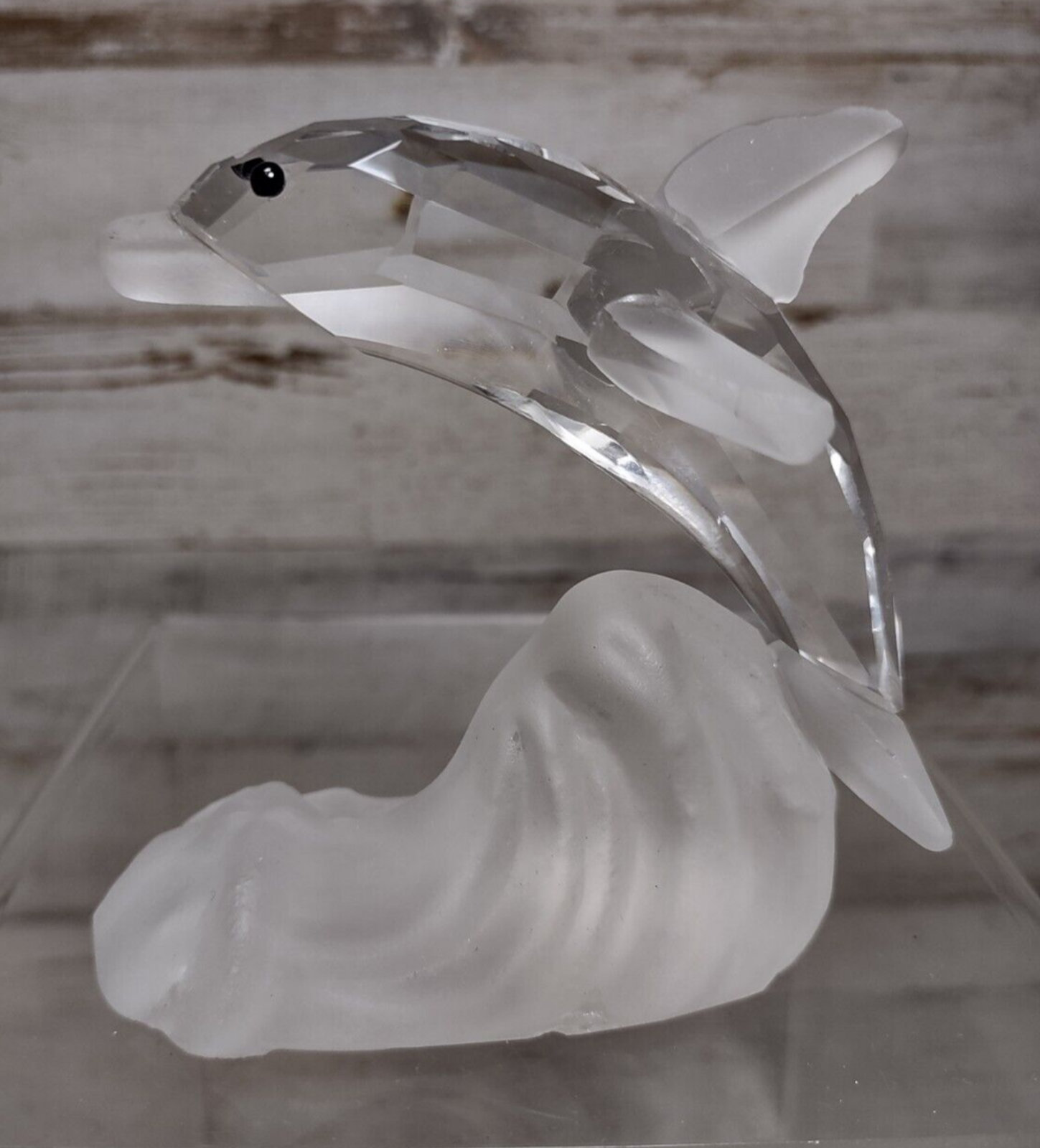 Vintage Cut Crystal Glass Dolphin on Wave Frosted Details