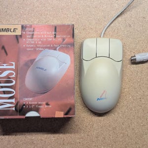 Vtg Nimble 3-Button Ball Mouse 3120 Wired PS/2 Beige w Box 90s *NO DRIVERS*