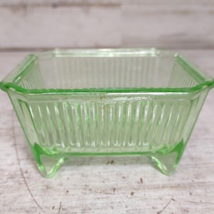 Vintage Slide Top Art Deco Green Vaseline Glass Depression Ashtray Glows NO LID