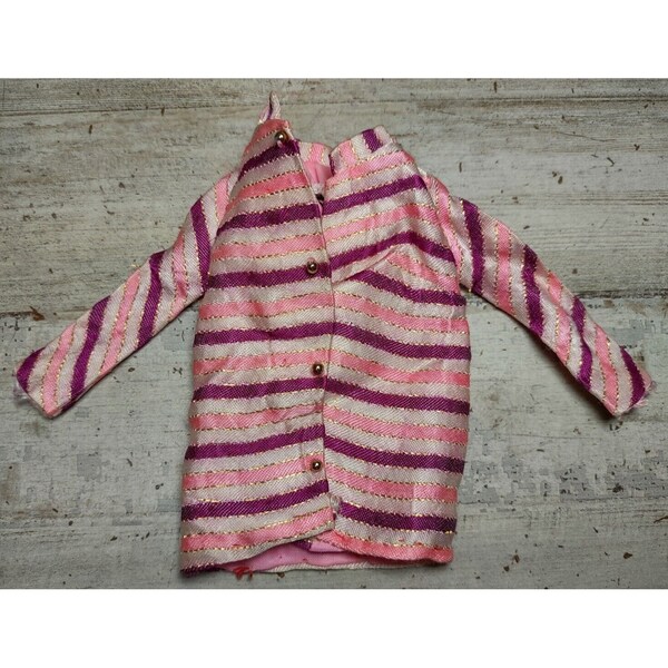 Vintage 1960s Mattel Barbie Dancing Stripes Pink Gold Coat Top #1843 *RE-HEMMED*