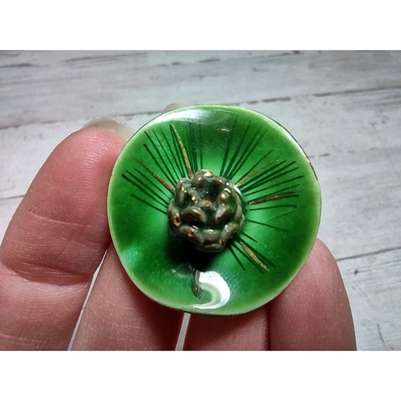 Vintage Hand Painted Porcelain Lily Pad Green & G… - image 7