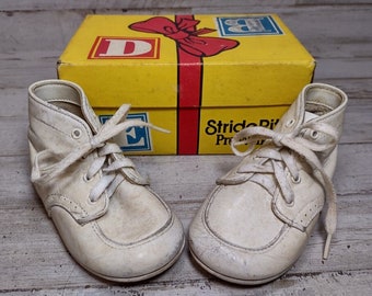 Vintage Stride Rite Pre-Walkers White Leather Baby Toddler Shoes Original Box