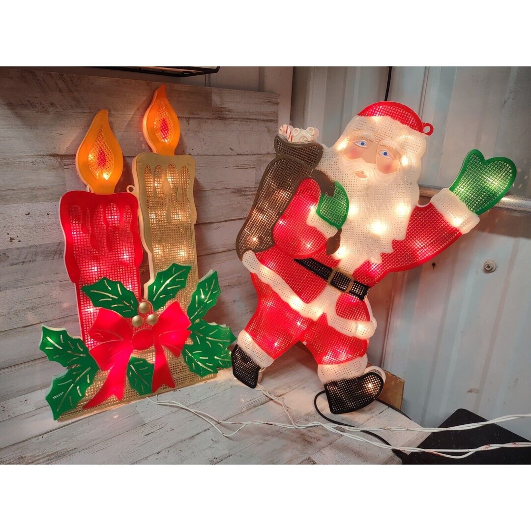 Set of 2 Vintage Lighted Christmas Window Decorations Candles Etsy