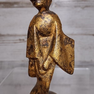 Vintage Japanese Awa Odori Dance Geisha Cast Iron Figurine Gold Paint 4&quot;