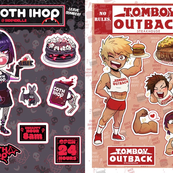 Goth IHOP, Tomboy Outback sticker sheets - matte vinyl sticker sheet