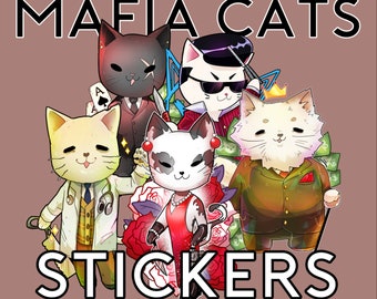 Mafia Cat Stickers - Original designs stickers gangster funny comic glossy vinyl