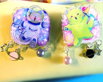 Alien and Astronaut cat pins - cute space cats kittens kitty starry acrylic