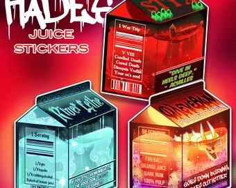 HADES game juice box stickers - Styx, Phlegethon, Lethe
