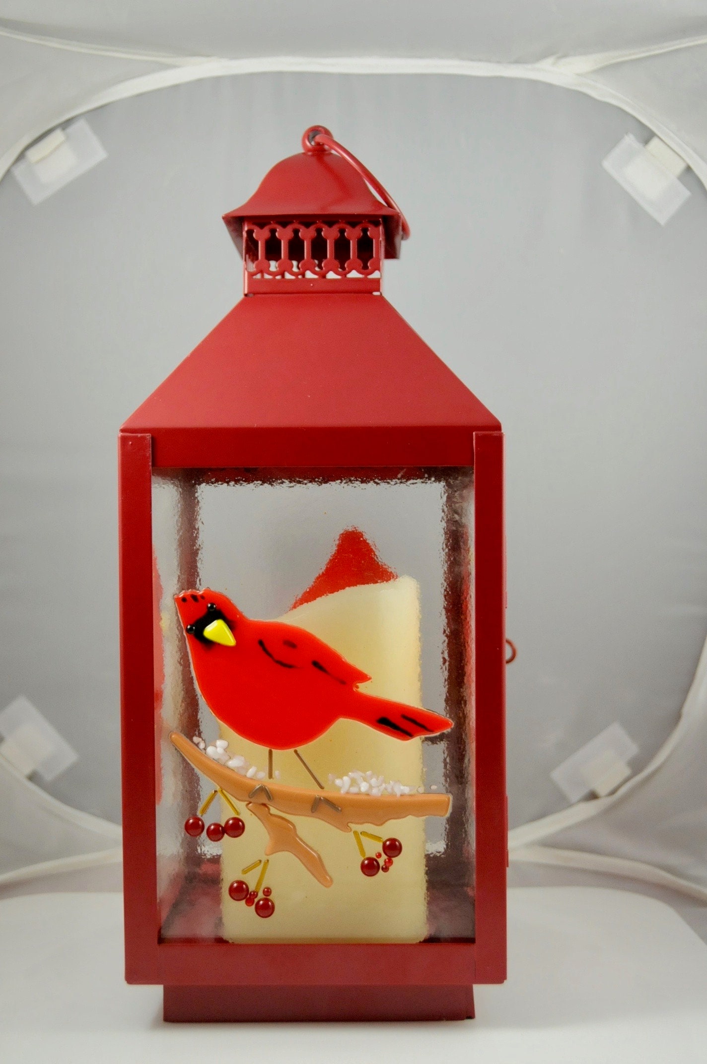 Red Tabletop Lantern with cardinals Etsy