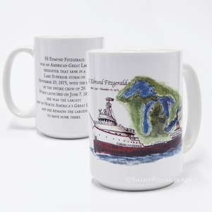 Edmund Fitzgerald Coffee Mug is an original watercolor painting of the Edmund Fitzgerald a ship that sank in Lake Superior in 1975