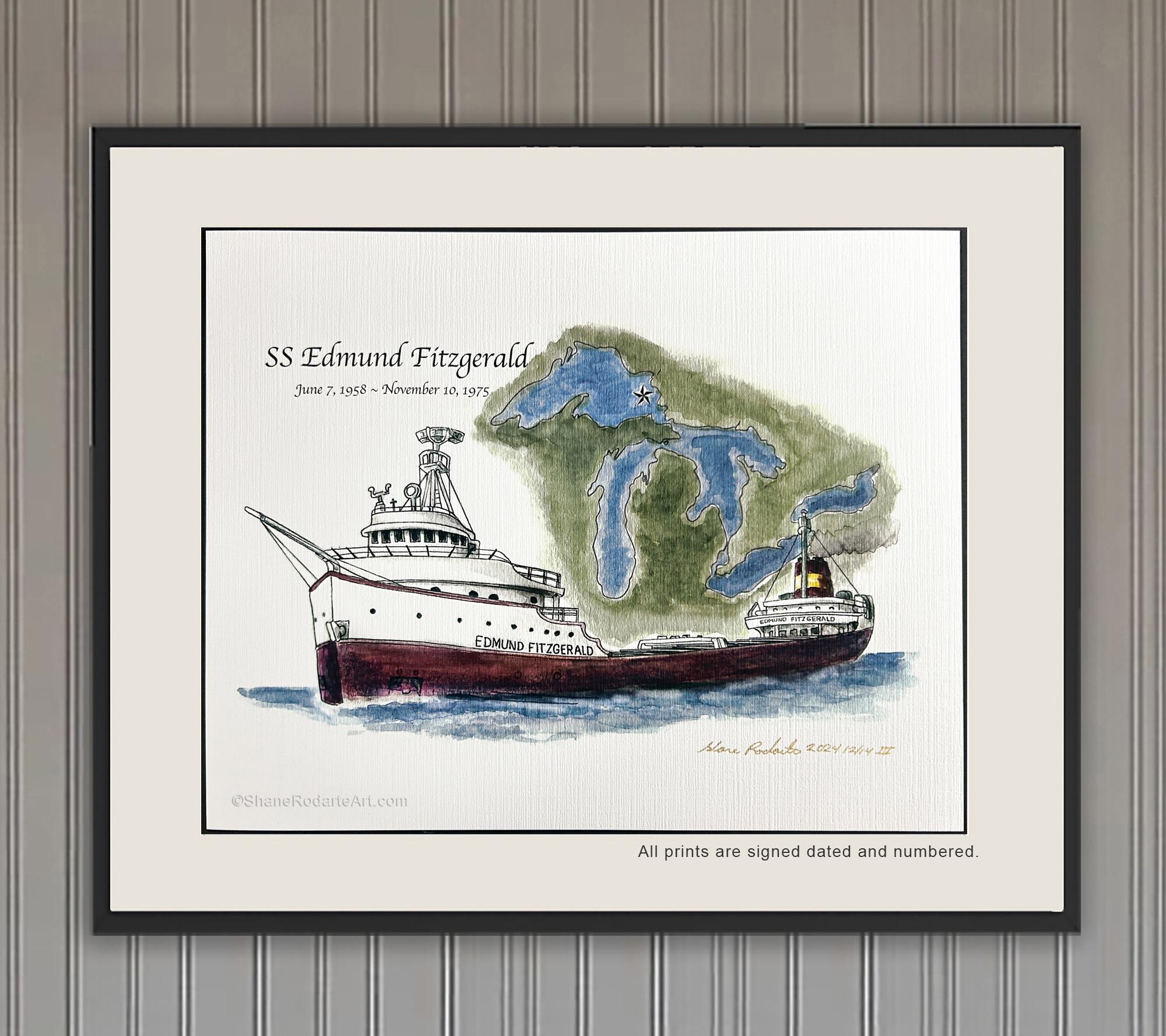 Edmund Fitzgerald, Premium Art Print on Canvas Paper, Original