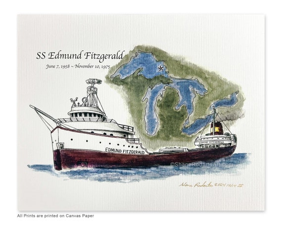 Edmund Fitzgerald, Premium Art Print on Canvas Paper, Original