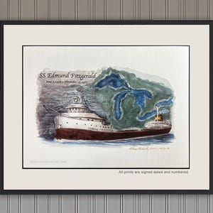 SS Edmund Fitzgerald, Premium Art Print, on Canvas Paper, Original Artwork by Shane Rodarte, Great Lakes, Famous Freighter, Lake Superior