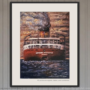 Edmund Fitzgerald, Premium Art Print on Canvas Paper, Original Artwork, Great Lakes, Gordon Lightfoot, The Wreck of the Edmund Fitzgerald