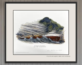 SS Edmund Fitzgerald, Premium Art Print, on Canvas Paper, Original