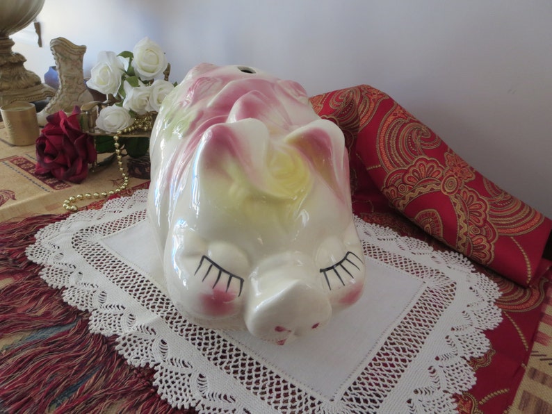 Large Ceramic Piggy Bank Vintage Design Pink Flowers Etsy Canada